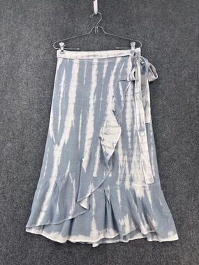Sim & Sam Grayish Blue Tie Dyed Midi Skirt Faux Wrap Ruffles Women’s L Boho